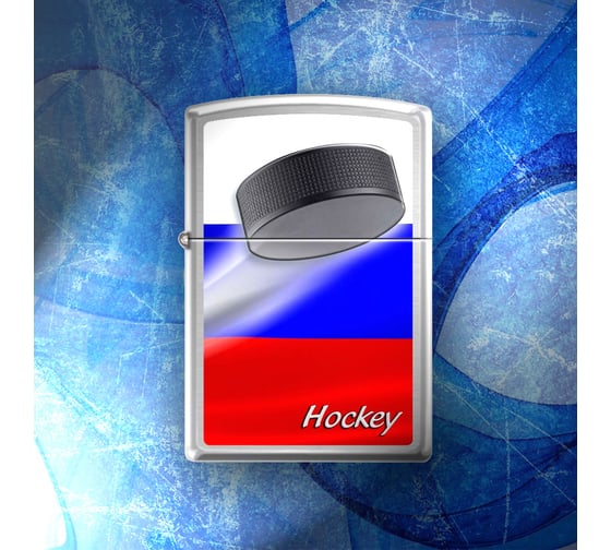 Зажигалка Zippo Российский хоккей, с покрытием Brushed Chrome, 38x13x57 мм, 200 RUSSIAN HOCKEY PUCK