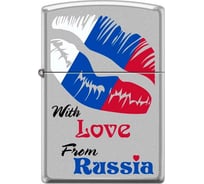 Зажигалка Zippo Из России с любовью, с покрытием Satin Chrome, 38x13x57 мм, 205 WITH LOVE FROM RUSSIA