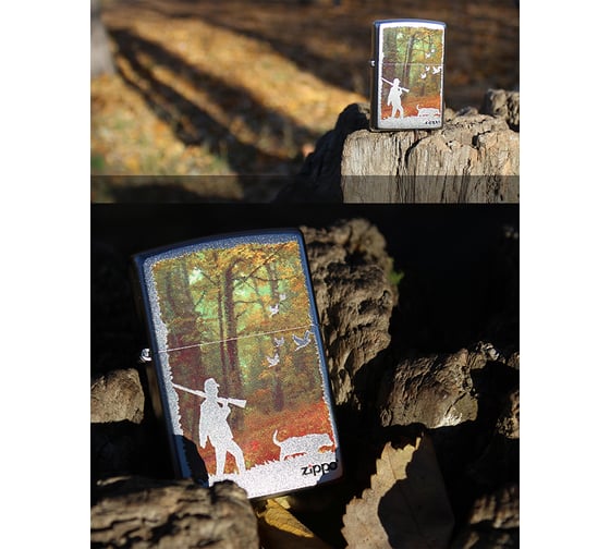 Зажигалка Zippo Осенняя охота, с покрытием Satin Chrome, 38x13x57 мм, 205 HUNTING