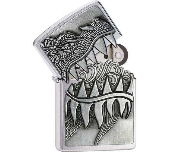 Зажигалка Zippo 200 Fire Breathing Dragon, с покрытием Brushed Chrome, 38x13x57 мм 28969