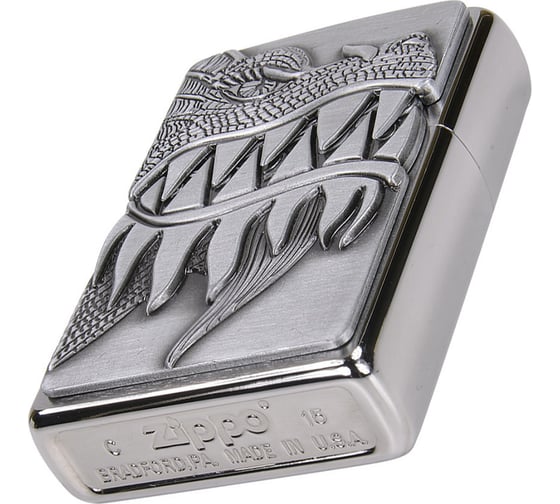 Зажигалка Zippo 200 Fire Breathing Dragon, с покрытием Brushed Chrome, 38x13x57 мм 28969