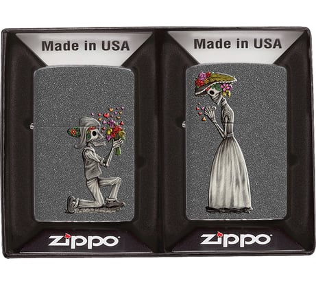 Набор из двух зажигалок Zippo Влюбленные зомби, с покрытием Iron Stone, 28987
