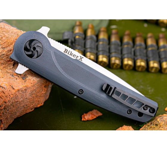 Складной нож Kizlyar Supreme Biker X cталь D2, StoneWash, рукоять из G10 4650065059961