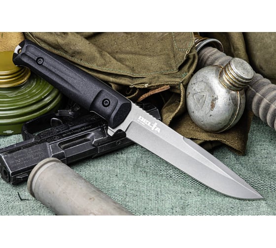 Туристический нож Kizlyar Supreme Delta сталь D2, TacWash, рукоять из черного кратона 4650065057516