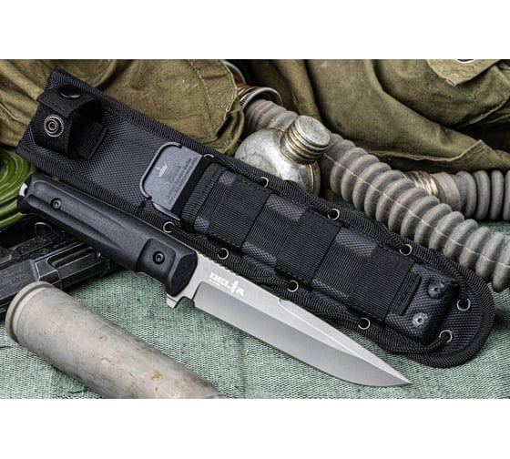Туристический нож Kizlyar Supreme Delta сталь D2, TacWash, рукоять из черного кратона 4650065057516