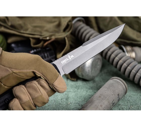 Туристический нож Kizlyar Supreme Delta сталь D2, TacWash, рукоять из черного кратона 4650065057516