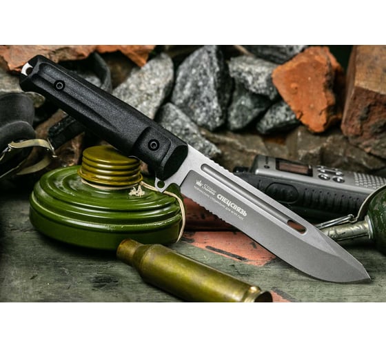 Туристический нож Kizlyar Supreme Feldjaeger сталь AUS-8, TacWash Serrated, рукоять черный Кратон 4650065059695 1