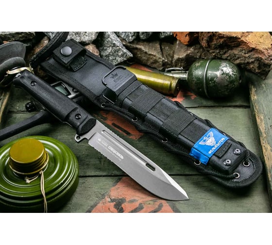 Туристический нож Kizlyar Supreme Feldjaeger сталь AUS-8, TacWash Serrated, рукоять черный Кратон 4650065059695