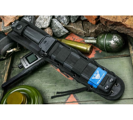 Туристический нож Kizlyar Supreme Feldjaeger сталь AUS-8, TacWash Serrated, рукоять черный Кратон 4650065059695