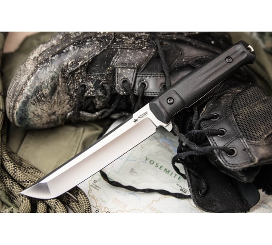 Туристический нож Kizlyar Supreme Senpai сталь AUS-8, StoneWash, рукоять из черного кратона 4650065058223