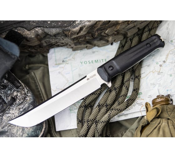 Туристический нож Kizlyar Supreme Senpai сталь AUS-8, StoneWash, рукоять из черного кратона 4650065058223