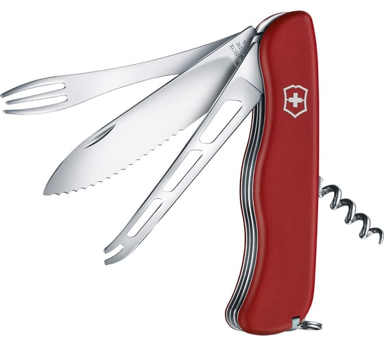 Нож Victorinox Cheese Master, 111 мм, 8 функций, с фиксатором лезвия, красный 0.8313.W
