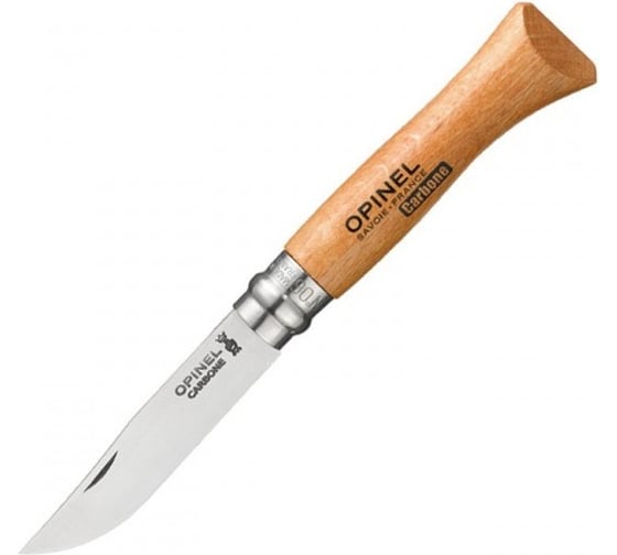 Нож, углеродистая сталь, рукоять из дерева бука, блистер Opinel №6 415 1