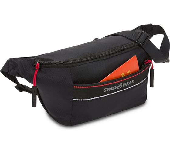 Сумка на пояс SWISSGEAR черная, полиэстер с плетением рип-стоп, 38х5х15 см 3991202521
