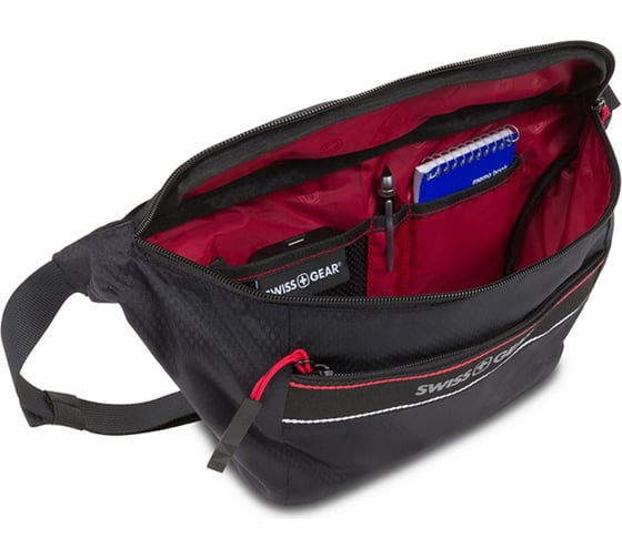 Сумка на пояс SWISSGEAR черная, полиэстер с плетением рип-стоп, 38х5х15 см 3991202521