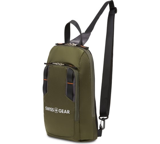 Рюкзак с одним плечевым ремнем SWISSGEAR зеленый/оранжевый, полиэстер рип-стоп, 18х5х33 см, 4 л 3992606550
