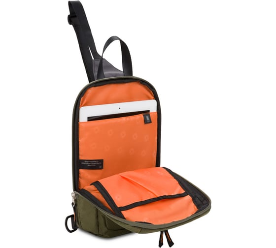 Рюкзак с одним плечевым ремнем SWISSGEAR зеленый/оранжевый, полиэстер рип-стоп, 18х5х33 см, 4 л 3992606550
