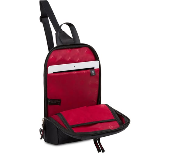 Рюкзак с одним плечевым ремнем SWISSGEAR черный/красный, полиэстер рип-стоп, 18х5х33 см, 4 л 3992202550
