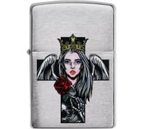 Зажигалка ZIPPO Cross Queen & Skull с покрытием Brushed Chrome, серебристая, 38x13x57 мм, 49262