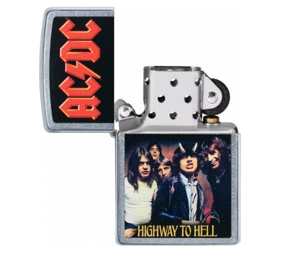 Зажигалка ZIPPO AC/DC с покрытием Street Chrome, латунь/сталь, серебристая матовая, 38x13x57 мм 49235