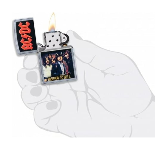 Зажигалка ZIPPO AC/DC с покрытием Street Chrome, латунь/сталь, серебристая матовая, 38x13x57 мм 49235