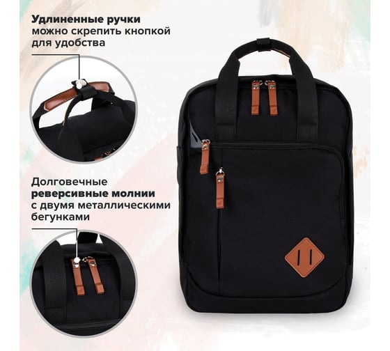 Молодежный рюкзак BRAUBERG FRIENDLY черный, 37х26х13 см 270089