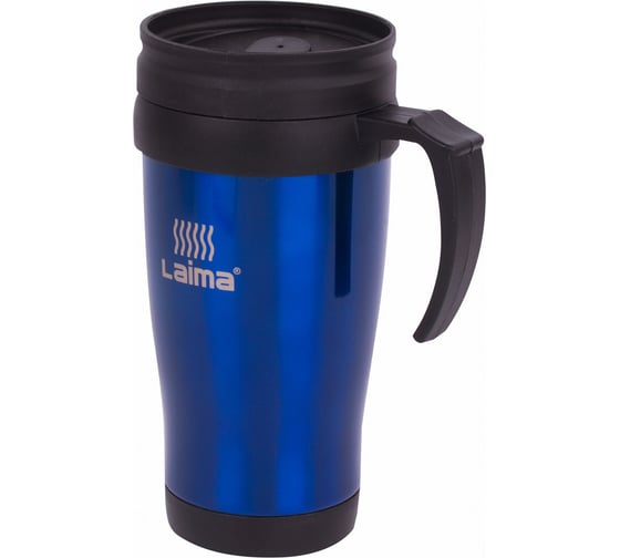 Термокружка ЛАЙМА LAIMA, 400 мл, нержавеющая сталь, пластиковая ручка, синяя 605128