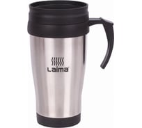 Термокружка ЛАЙМА LAIMA, 400 мл, нержавеющая сталь, пластиковая ручка, серебристая 605126