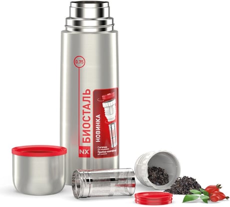 Термос Biostal 0.75 литра, пробка с ситечком, стальной NX-750Z