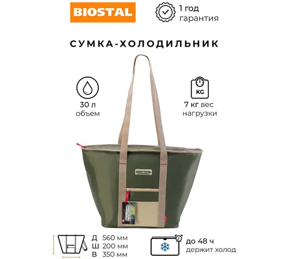 Термосумка Biostal Фэмили 30 л, зеленая TВ-30G
