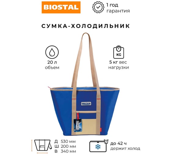 Термосумка Biostal Фэмили 20 л, синяя TВ-20B