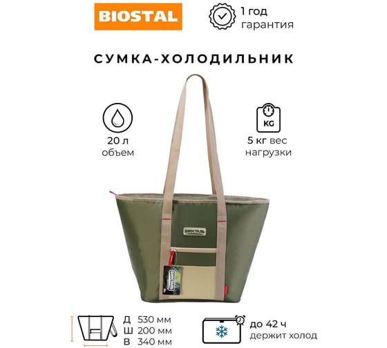 Термосумка Biostal Фэмили 20 л, зеленая TВ-20G