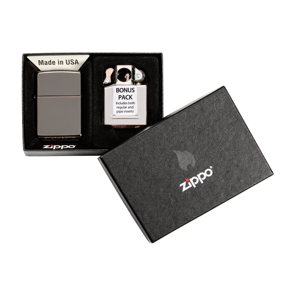 Подарочный набор Zippo: ветроустойчивая зажигалка Black Ice + вставной ...