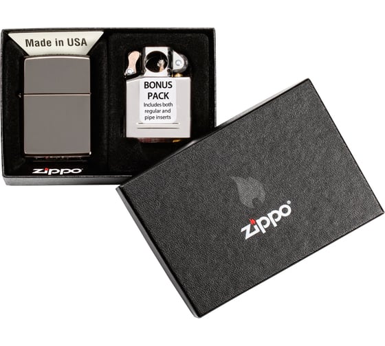 Подарочный набор Zippo: ветроустойчивая зажигалка Black Ice + вставной блок 29789 1