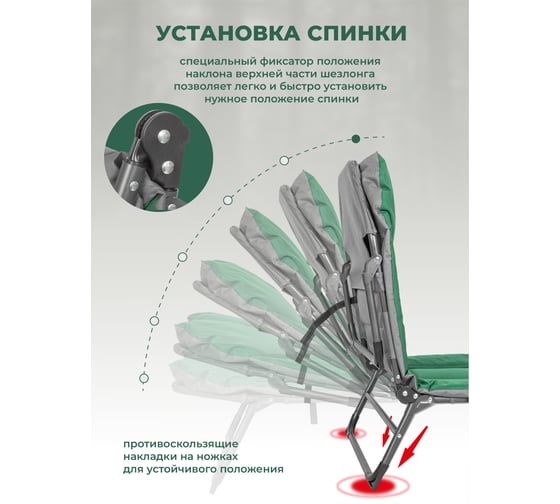 Шезлонг складной Forsage 32х64х200см, макс. нагрузка 200кг, зеленый F-FG-HY-8008GR(52636)