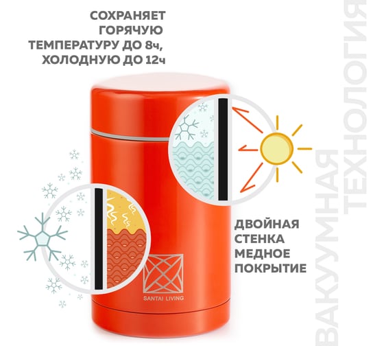 Термос-контейнер для еды Santai Living Cube 500 мл, коралловый SL-8618-54