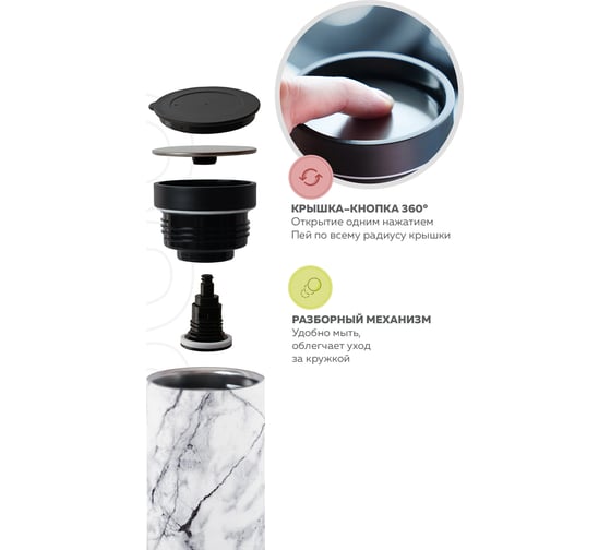 Термокружка Santai Living To-Go 360 из стали, 450 мл, белый мрамор SL-8618-27