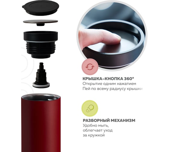 Термокружка Santai Living To-Go 360 из стали, 450 мл, красная SL-8618-12
