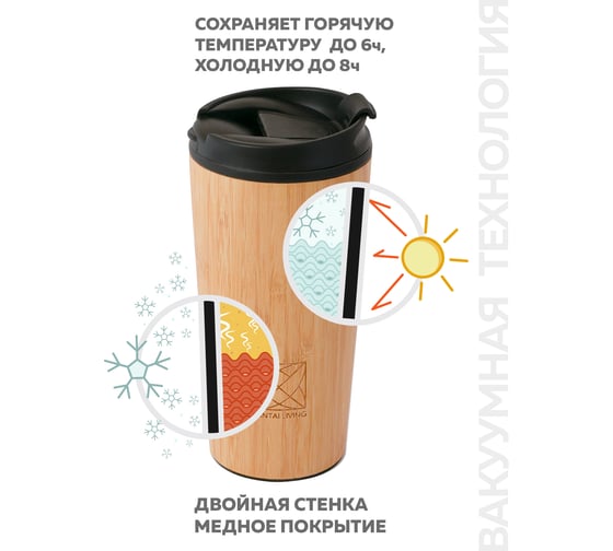 Термокружка с крышкой-клапаном Santai Living Bamboo 400 мл, в тубусе SL-8618-30