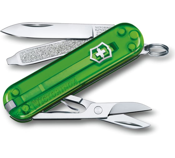 Нож-брелок Victorinox Classic SD Colors Green Tea 58 мм, 7 функций, полупрозрачный зелёный 0.6223.T41G