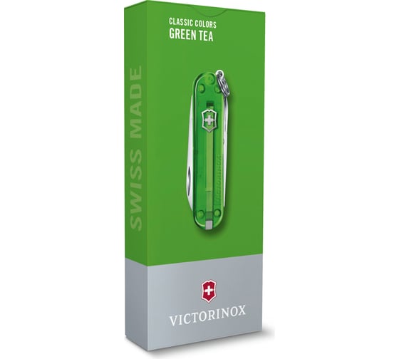 Нож-брелок Victorinox Classic SD Colors Green Tea 58 мм, 7 функций, полупрозрачный зелёный 0.6223.T41G