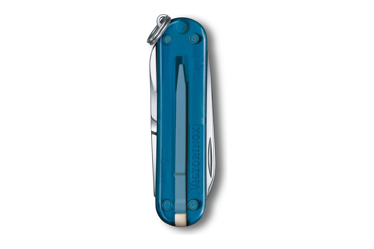 Нож-брелок Victorinox Classic SD Colors Sky High 58 мм, 7 функций,  полупрозрачный синий 0.6223.T61G