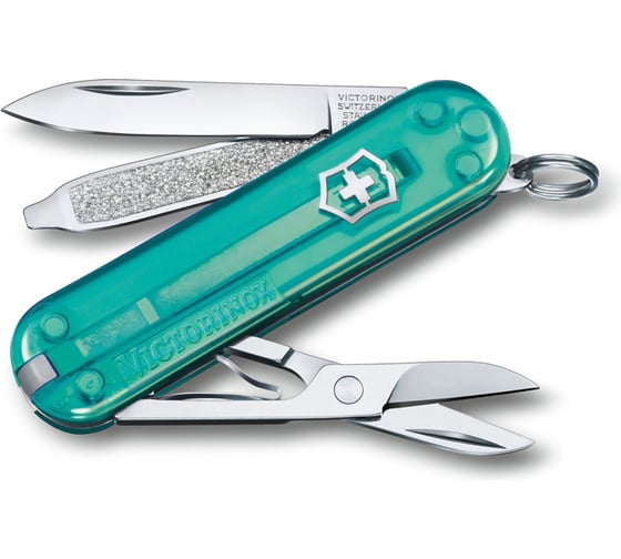 Нож-брелок Victorinox Classic SD Colors Tropical Surf 58 мм, 7 функций, полупрозрачный 0.6223.T24G