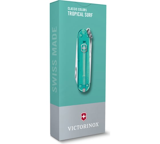 Нож-брелок Victorinox Classic SD Colors Tropical Surf 58 мм, 7 функций, полупрозрачный 0.6223.T24G