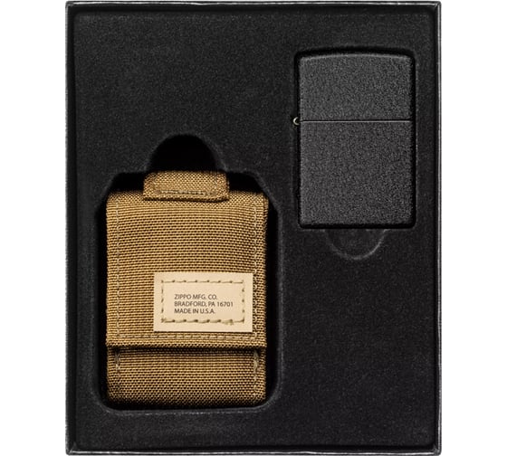 Набор Zippo: чёрная зажигалка Black Crackle + нейлоновый чехол ZIPPO 49401