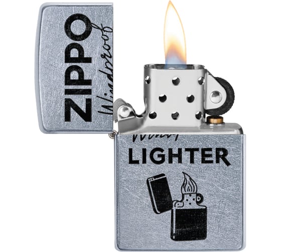 Зажигалка ZIPPO Windproof с покрытием Street Chrome, латунь/сталь, серебристая, 38x13x57 мм 49592