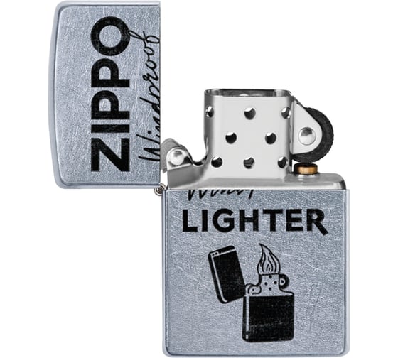 Зажигалка ZIPPO Windproof с покрытием Street Chrome, латунь/сталь, серебристая, 38x13x57 мм 49592