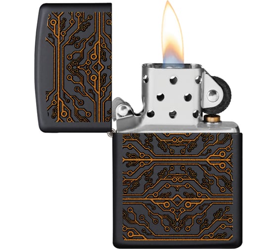 Зажигалка ZIPPO Circuit Pattern с покрытием Black Matte, латунь/сталь, чёрная матовая, 38x13x57 мм 49572
