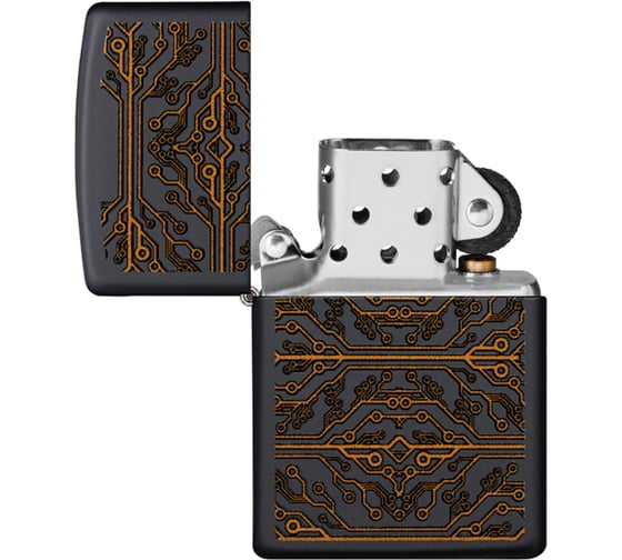 Зажигалка ZIPPO Circuit Pattern с покрытием Black Matte, латунь/сталь, чёрная матовая, 38x13x57 мм 49572