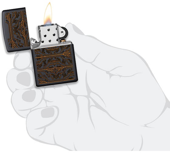 Зажигалка ZIPPO Circuit Pattern с покрытием Black Matte, латунь/сталь, чёрная матовая, 38x13x57 мм 49572